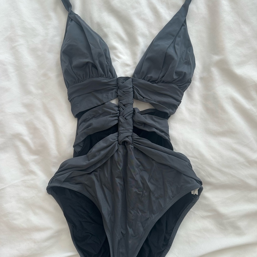 Elegant Dark Gray Cutout Swimsuit
